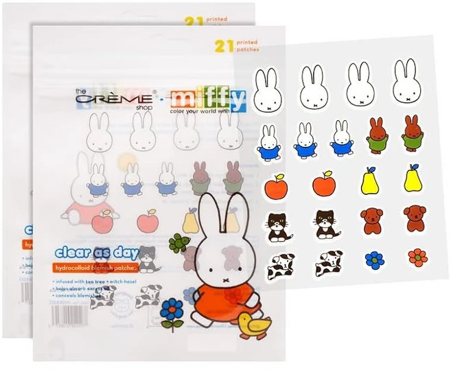 The Crème Shop Miffy Clear As Day! 한국 하이드로콜로이드 스팟 블레미쉬 패치 티트리 및 위치 하마가 함유되어 잡티를 숨기고 과도한 유분을 흡수하 - 쿠팡