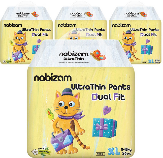 나비잠 울트라씬 듀얼핏 팬티형 기저귀, 특대형(XL), 104매