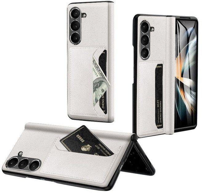 YINUO 갤럭시 Z 폴드3 4 5 6 7 힌지보호 소가죽 수납 케이스