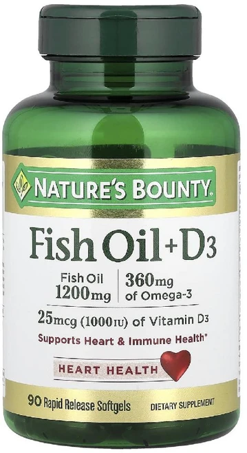 네이처스바운티 피시 오일 D3 Fish Oil vitamin D3 소프트젤 90정, 1개 - 쿠팡