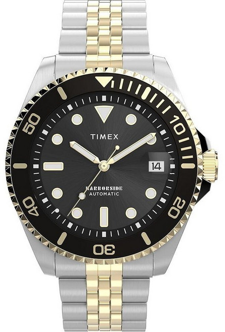 Timex 남성용 하버사이드 코스트 오토매틱 40mm 시계 블랙/실버톤/블루 클래식