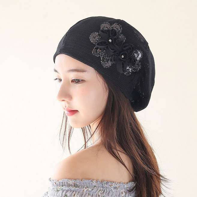 로즈 메쉬 스팽글 여성 여름 고급 머리 비니 두건 항암 모자 조리모 위생모
