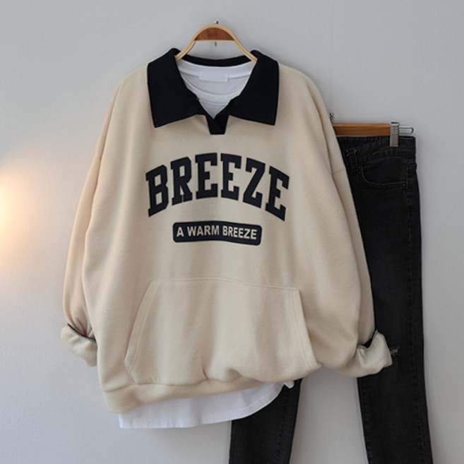 스카이코코 후리스 긴팔 티셔츠 오버핏 카라 브리즈 맨투맨