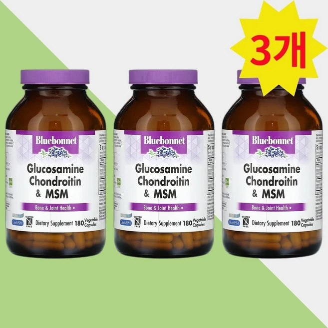 Bluebonnet Nutrition 블루보넷 뉴트리션 글루코사민 1000mg 콘드로이틴 500mg 플러스 MSM, 3개, 180정 - 쿠팡