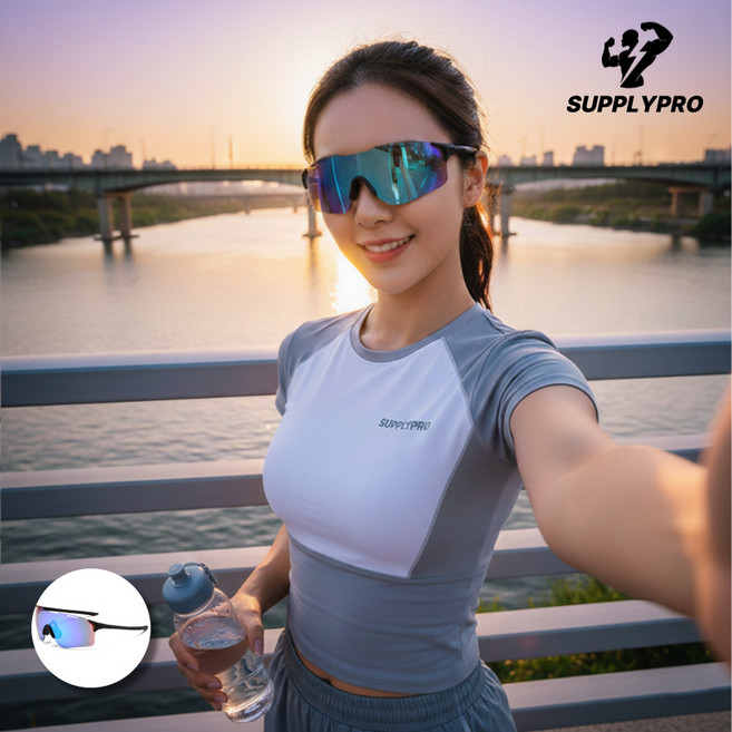 초경량 러닝 스포츠선글라스 자외선차단 편광 23g, 1개, 블루블랙