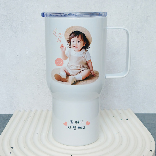 포토 스텐텀블러 손잡이컵 기념품제작 답례품제작 선물추천 주문제작, 1개, 650ml, 기본포장 + 상단 메세지