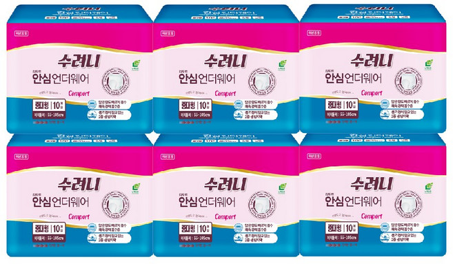 수려니 프리미엄 안심 언더웨어 (팩수 선택) 스타일업 성인용기저귀, 중대형, 10매입, 6개