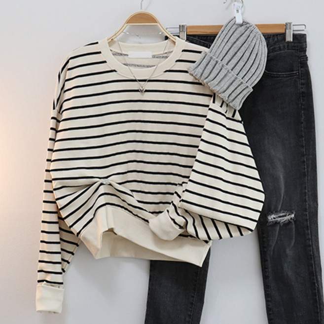 스카이코코 여성 긴팔 티셔츠 캔디 단가라 맨투맨