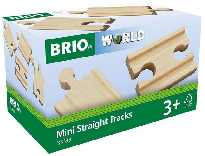 BRIO World 33333 미니 직선 트랙 - 만 3세 이상 아동용 나무 기차 4조각