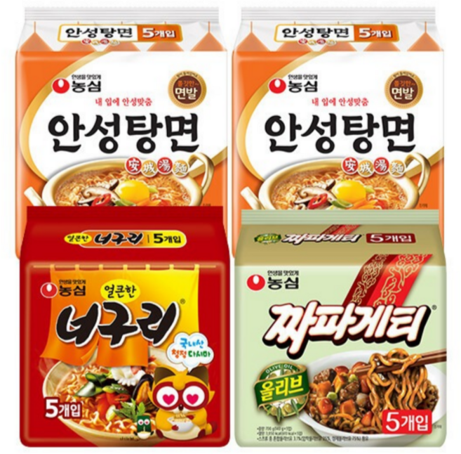 농심 안성탕면10입 +너구리5입+짜파게티5입, 1세트