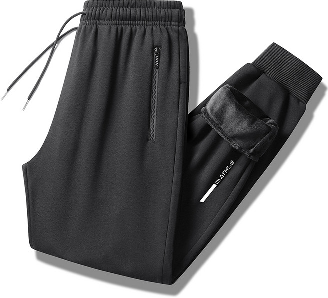 ATHLE 男生加絨休閒長褲 大尺碼刷毛保暖運動褲 秋冬防風束口褲 灰色黑色可選 8XL適用