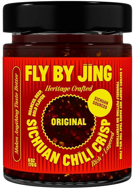 FLYBYJING Sichuan 칠리 크리스프 고메 스파이시 팅링 크런치 핫 세이보리 천연 칠리 오일 소스 사천 페퍼 포함 모든 것에 적합한 다용도 핫소스 비건 및 글루, 1개, 170g