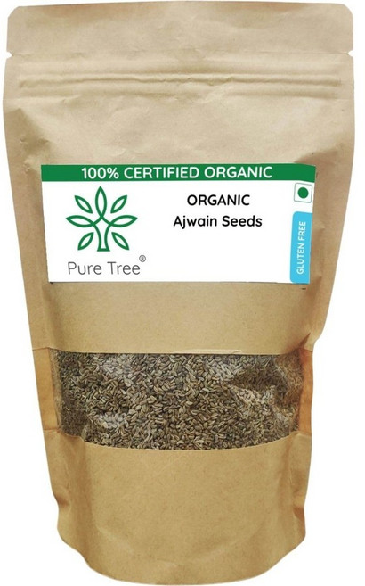 인도 Pure Tree 인증 유기농 캐롬 씨앗 Carom Seeds 유리병 아즈와인 씨앗, 250g, 1