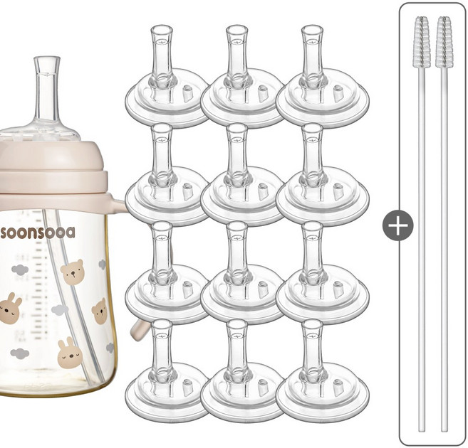 순수아 더블하트 젖병 호환 교체용 리필 추 빨대, 꼭지12개+솔2개, 1개