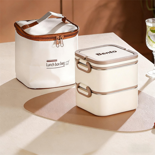 laderive 스텐 보온 2단 도시락통 야영 직장인 전자렌지, 1개, 흰색