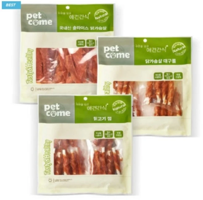 펫컴 국내산 수제 간식 자연을 담은, 3개, 200g, 닭고기 껌 - 쿠팡