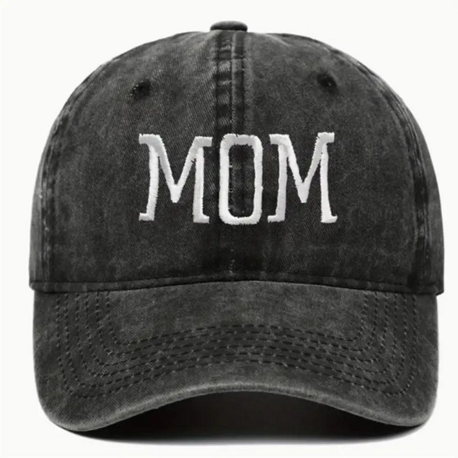 조절식 자수 야구 모자 야외 스포츠 바이저 빈티지 힙합 디스트레, 1개, 5. Black MOM