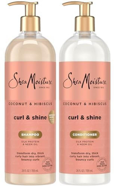 SheaMoisture 코코넛 & 히비스커스 컬 앤 샤인 샴푸 & 컨디셔너 탄력 있는 컬용 곱슬머리 컨트롤 473.2ml(16온스) 각, 24 Fl Oz (Pack of 2)