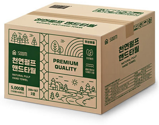 SOOM 100% 천연펄프 무형광 핸드타올 5000매 키친타올 페이퍼타올, 5000개입, 1개