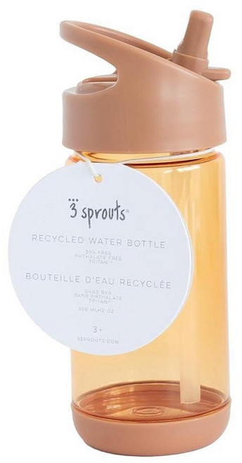 3 Sprouts 재활용 플라스틱 아동용 물병 빨대 달린 친환경 물병 누출 방지 BPA 프리 학교 스포츠용 경량 물병 남아 및 여아용 현대적인 디자인 - 러스트, Rust