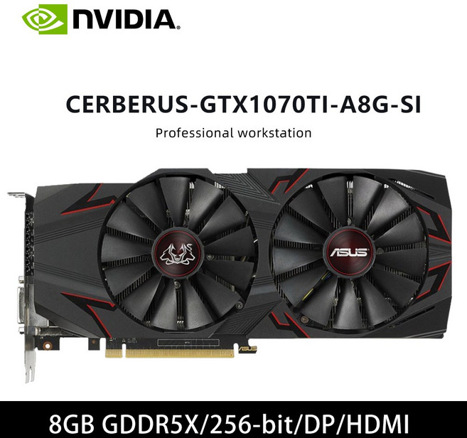 ASUS CERBERUS GTX1070TI 그래픽 1070TI 8GB 256비트 DP DR5 카드 A8G DVI PCI 듀얼 SI 지원 HDMI
