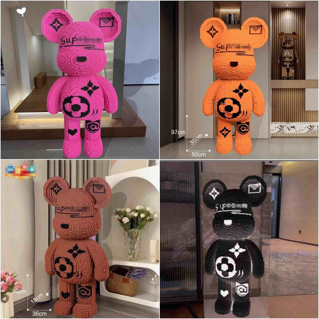 68cm 초대형 sup 블랙 브라운 오렌지 핑크 컬러 베어브릭 나노블럭 미니블록 인테리어 디자인, 1개