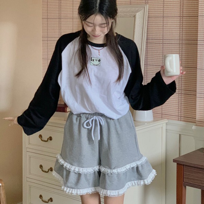 오리지널나그랑 미키티셔츠)디즈니정품 나그랑티셔츠 긴팔티셔츠 그림나염 앞뒤그림 배색소매 캐릭터 프린팅 루즈핏 박스티 형광