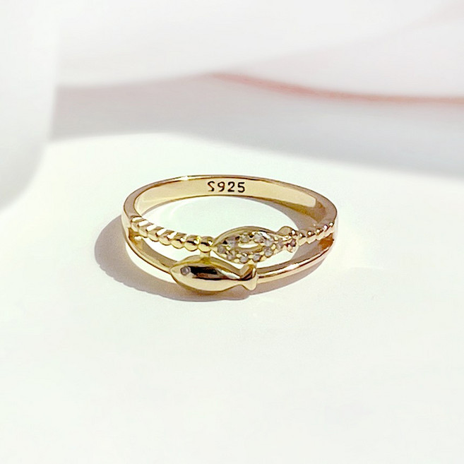 실버925 행운 두줄 물고기 반지 애끼 큐빅 은 반지