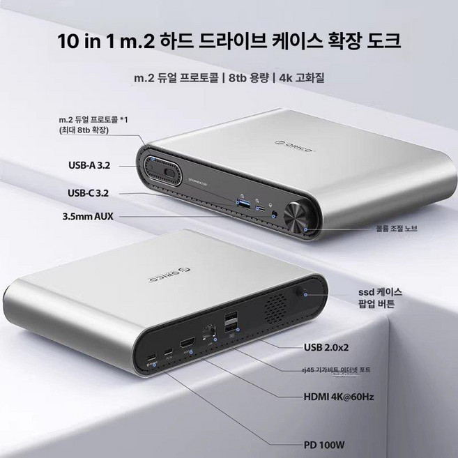 M2 M SSD 도킹 스테이션 USB 타입C 맥북 노트북 HDMI 확장, 0.5m, 8.분리형 케이스 4K 화면 00W 0.3m, 1GB