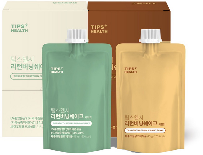 리턴버닝쉐이크 사과맛+곡물맛 2박스 구성, 2개, 45g