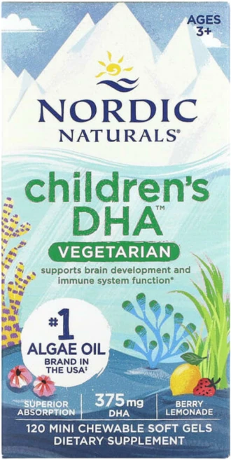 노르딕 내추럴스 어린이 DHA 베지테리언 375 mg DHA 베리 레몬에이드맛 미니 츄어블, 1개, 120정 - 쿠팡