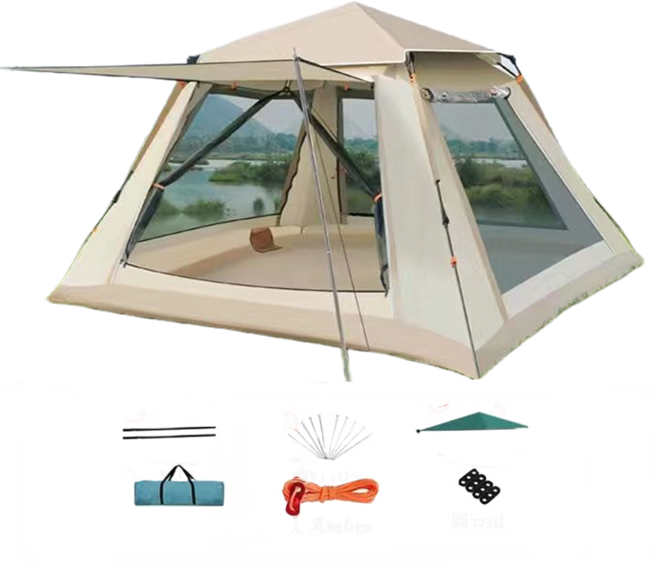 야외 헥사돔 원터치 텐트 휴대용 원터치팝업텐트 원터치 방수 차양 오토 텐트 파우치포함 캠핑 용품, 3~5인용210*210*145cm