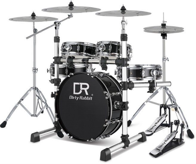 이스턴 코리아 DR 드럼세트 5기통 어쿠스틱 양면 무소음 겸용 연습용 입문용 추천, 1세트, 블랙 일반 R80