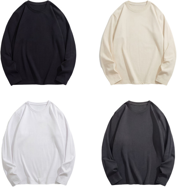 MOZEX7 봄여름 프리미엄 고밀도 순면 라운드 무지 긴팔 면티 코튼 남녀공용