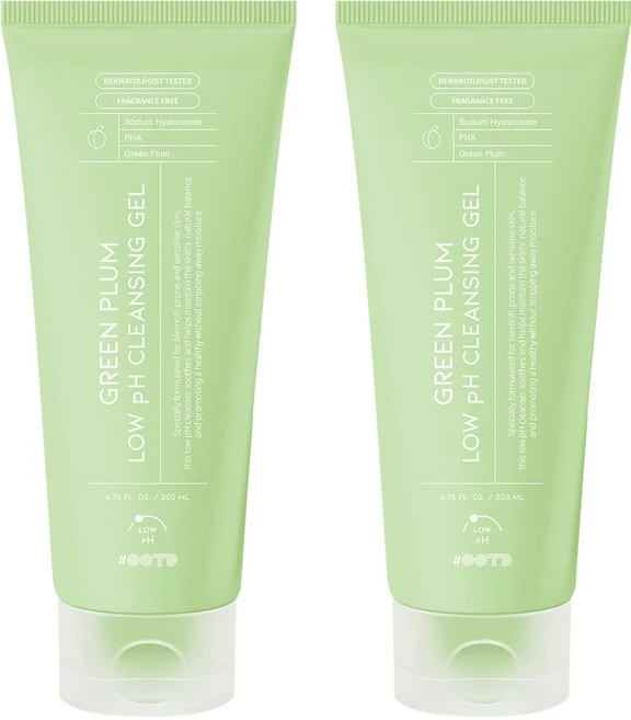 #오오티디뷰티 그린 플럼 약산성 저자극 클렌징 젤 폼 대용량 아침 클렌저, 2개, 200ml - 쿠팡