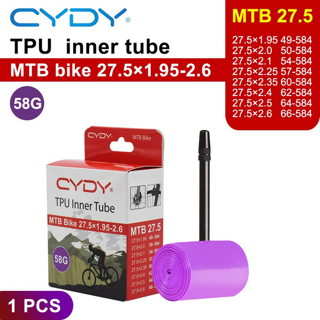 CYDY MTB 자전거 TPU 내부 튜브 26/27.5/29x1.95 2.0 2.1 2.25 2.35 2.4 2.5 2.6 타이어 FV 45mm 카메라 사이클링 부품 penu622, 7)27.5x1.95-2.6 1pcs, 1개