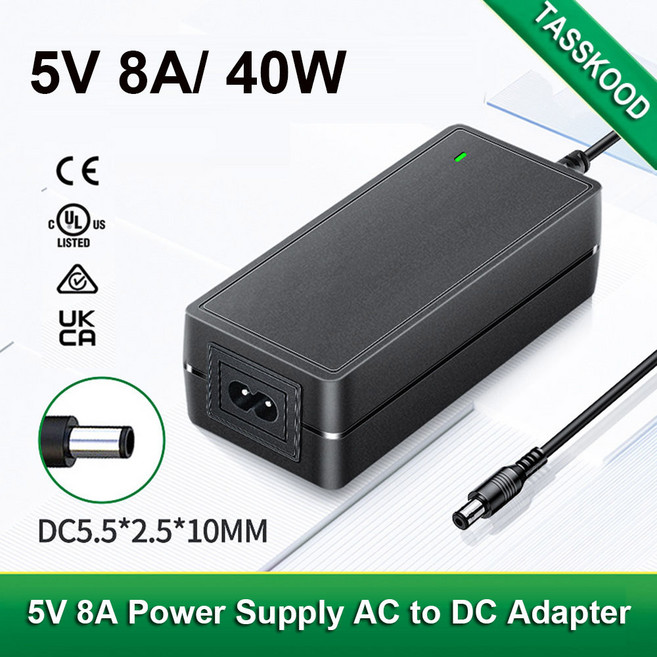 LED 픽셀 스트립 조명 TV 박스용 범용 변압기 5V 8A 전원 공급 장치 40W AC 어댑터 100 240V 50 60Hz DC 컨버터, 1개, 1) 미국