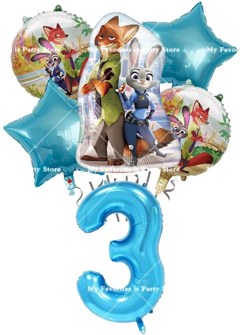 올스토어 주토피아 테마 호일 숫자 풍선 세트 애니메이션 영화 키즈 주디 토끼 파티 장식 크리스마스 품, 18 NO.3
