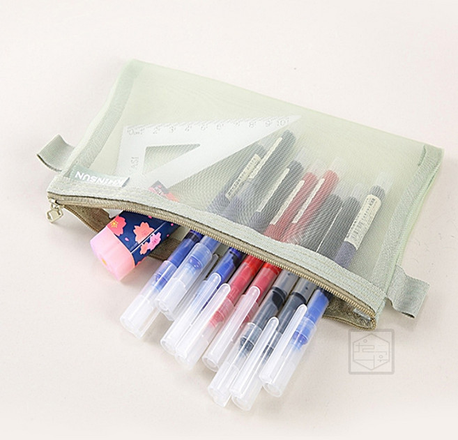 THE한량몰 망사메쉬필통 펜슬파우치 필기구보관함 투명필통 사각메쉬파우치, 블랙