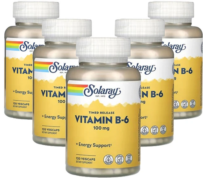 솔라레이 비타민 B-6 100mg 120베지캡슐, 캡슐, 성인남녀공용, 120정, 5팩 - 쿠팡