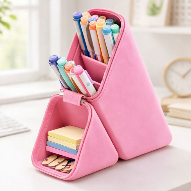 말랑 실리콘 스탠드 세워지는 필통, 1개, 핑크