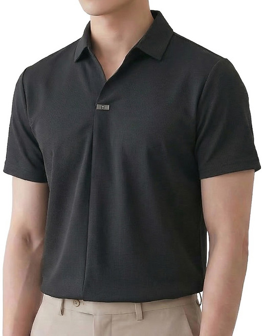 루크 남성 여름 고급 캐주얼 브이넥 반팔 카라티 얇고 시원한 클래식 편안한 티셔츠 세련된 세미 정장 단정한 상의