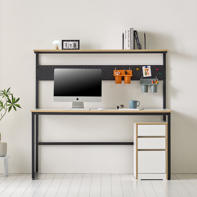 하버드 입식 선반 LPM 철제 공부 아이 화이트 서재 전면 일자 성인 컴퓨터 책상 900 1200 1500, 블랙/화이트