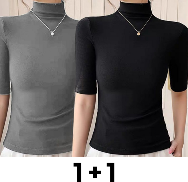 메인워크 1+1 여성 빅사이즈 목폴라 반팔 티셔츠 여름 냉장고 캐주얼 패션 이너 슬림핏 쿨링 하객룩 섹시 기질 아우터 상의 2매입