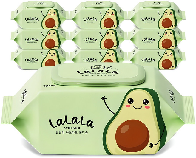 랄랄라 아보카도 물티슈 캡형, 50g, 100매, 10개