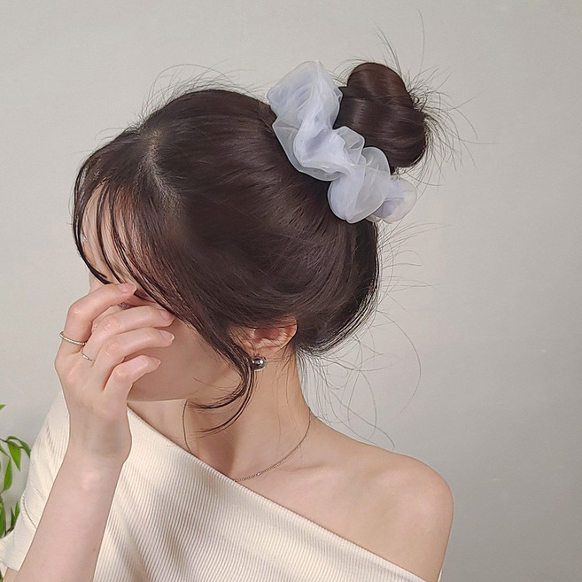 초콜리트쥬얼리 시스루라인 7컬러 레이어드 공단 오간자 왕곱창 헤어끈 머리고무줄