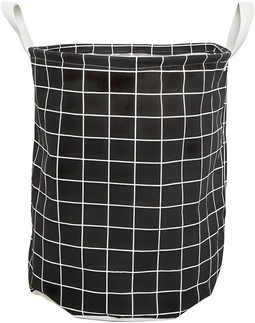 하이퍼플래닛 체크 원형 패브릭 접이식 다용도 빨래바구니, 블랙