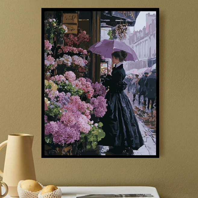 DIY 유화그리기 위메이크페인팅 인테리어 명화그리기 아트, 40x50cm 순수 캔버스, 비 오는 꽃가게 60색, 1개