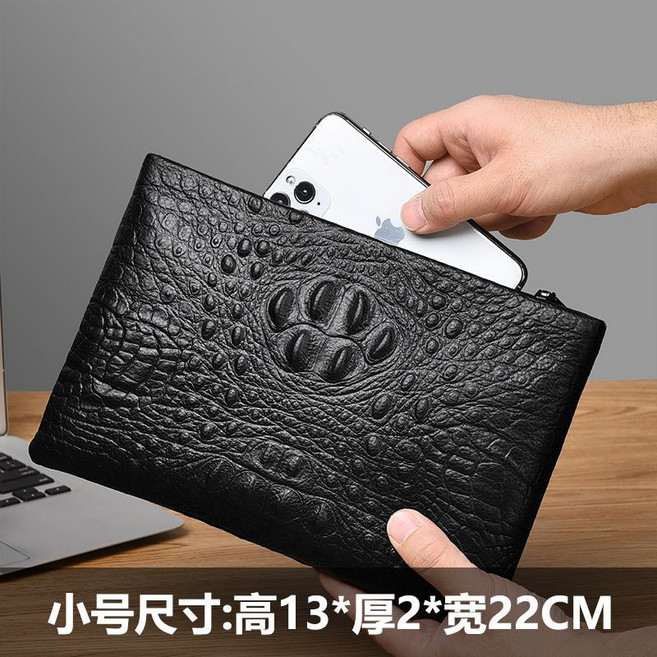 真皮男士手拿包頭層牛皮大容量手抓包, 1個, 鱷魚背紋【真皮】小號
