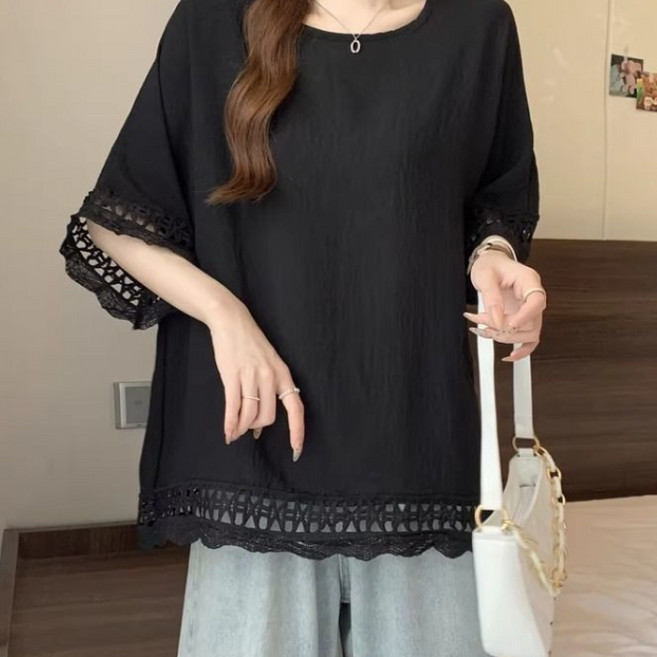 탑트레일 여성 여름 빅사이즈 레이스 반팔티 체형커버 엄마옷 편한옷